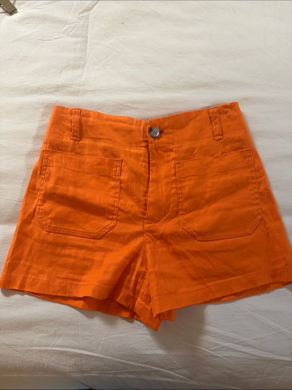 “The Colette” Maeve Bright Orange High Waist Patch-Pocket Shorts